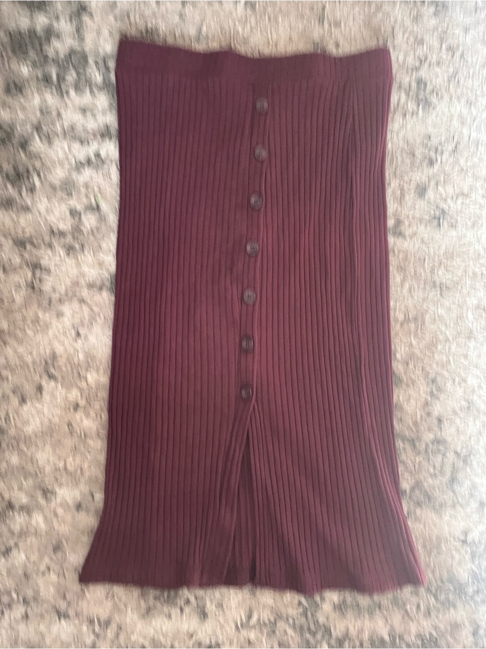 Time and Tru Burgundy Ribbed Button-Front Midi Skirt